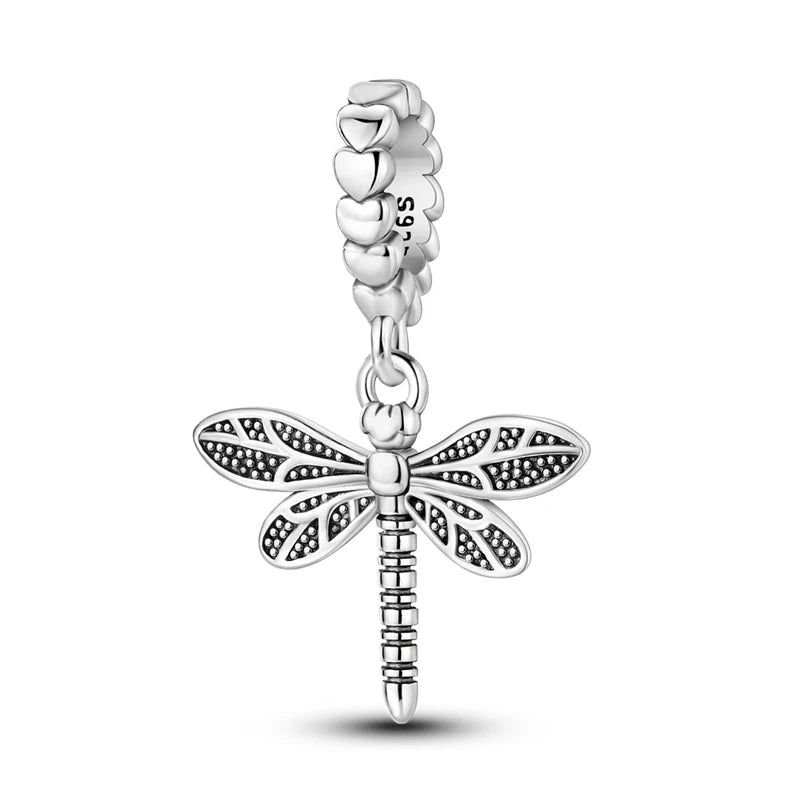 100% 925 Sterling Silver Exquisite Colored Dragonfly Charms Pendants Sparkling Zircon Fit Qikaola Original Bracelets DIY Jewelry