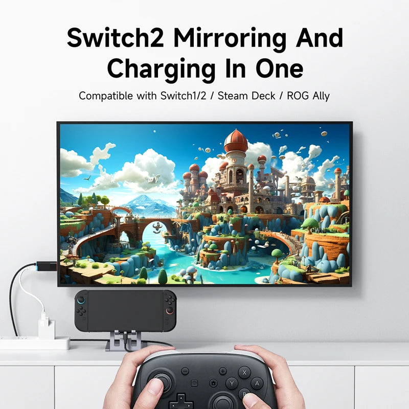 Hagibis Switch 2 Dock for Nintendo Switch/Switch2/OLED 4K@60Hz USB C to HDMI Cable Adapter 100W PD Power Supply for Laptops ROG