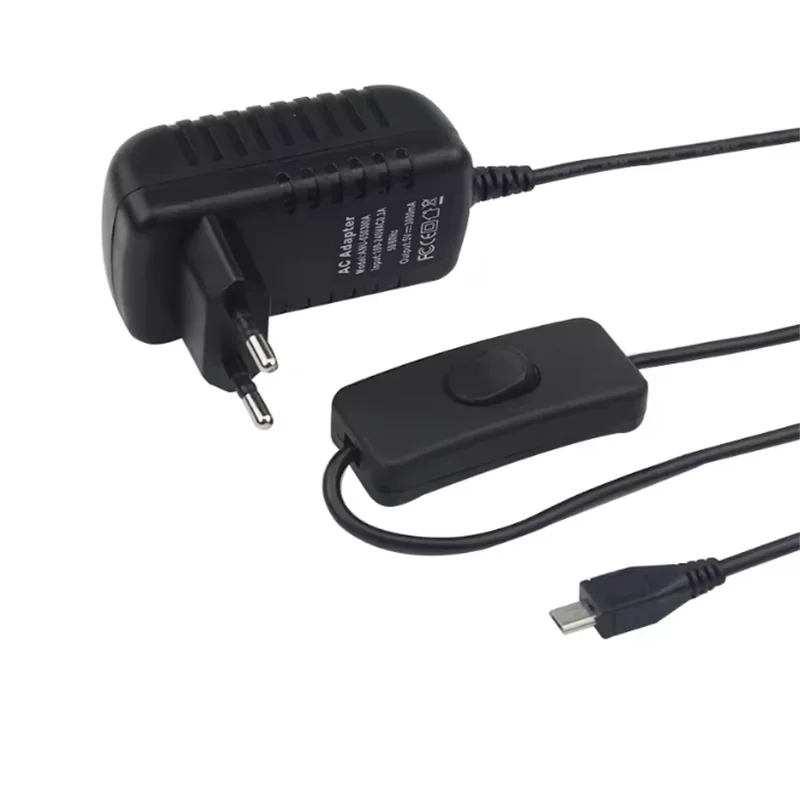 5V 3A Raspberry Pi 3B+ 3B Power Supply with Switch Button Power Adapter Micro USB Port for Pi Zero 2 W Orange Pi Zero 3 LTS