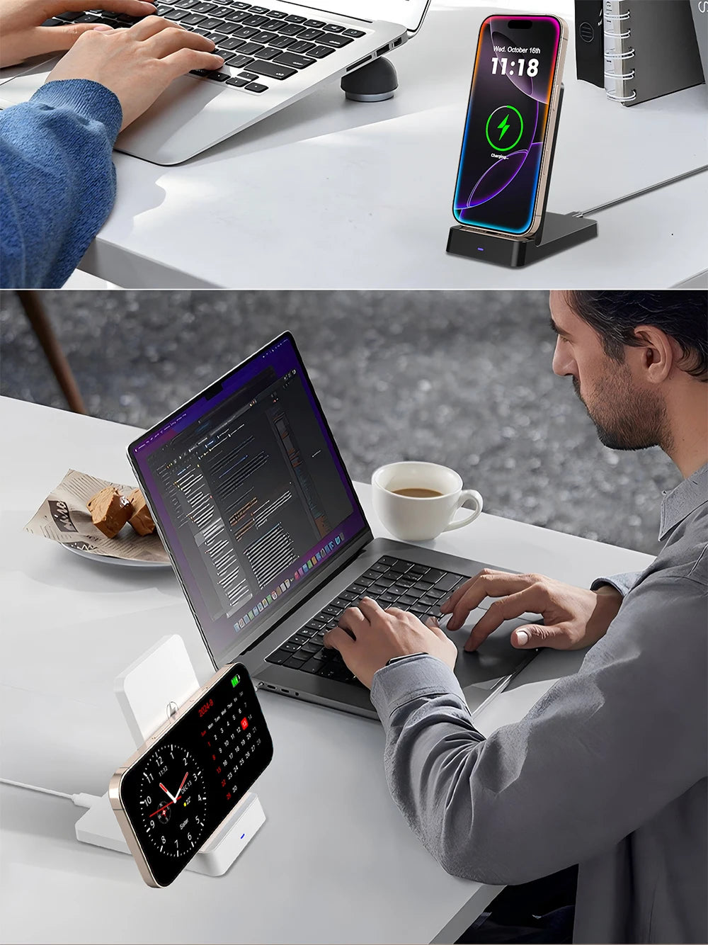 Wireless Charger Phone Desktop Folding Holder Stand For iPhone 16 15 14 13 12 Pro Max Samsung S24 Xiaomi Fast Charging Station