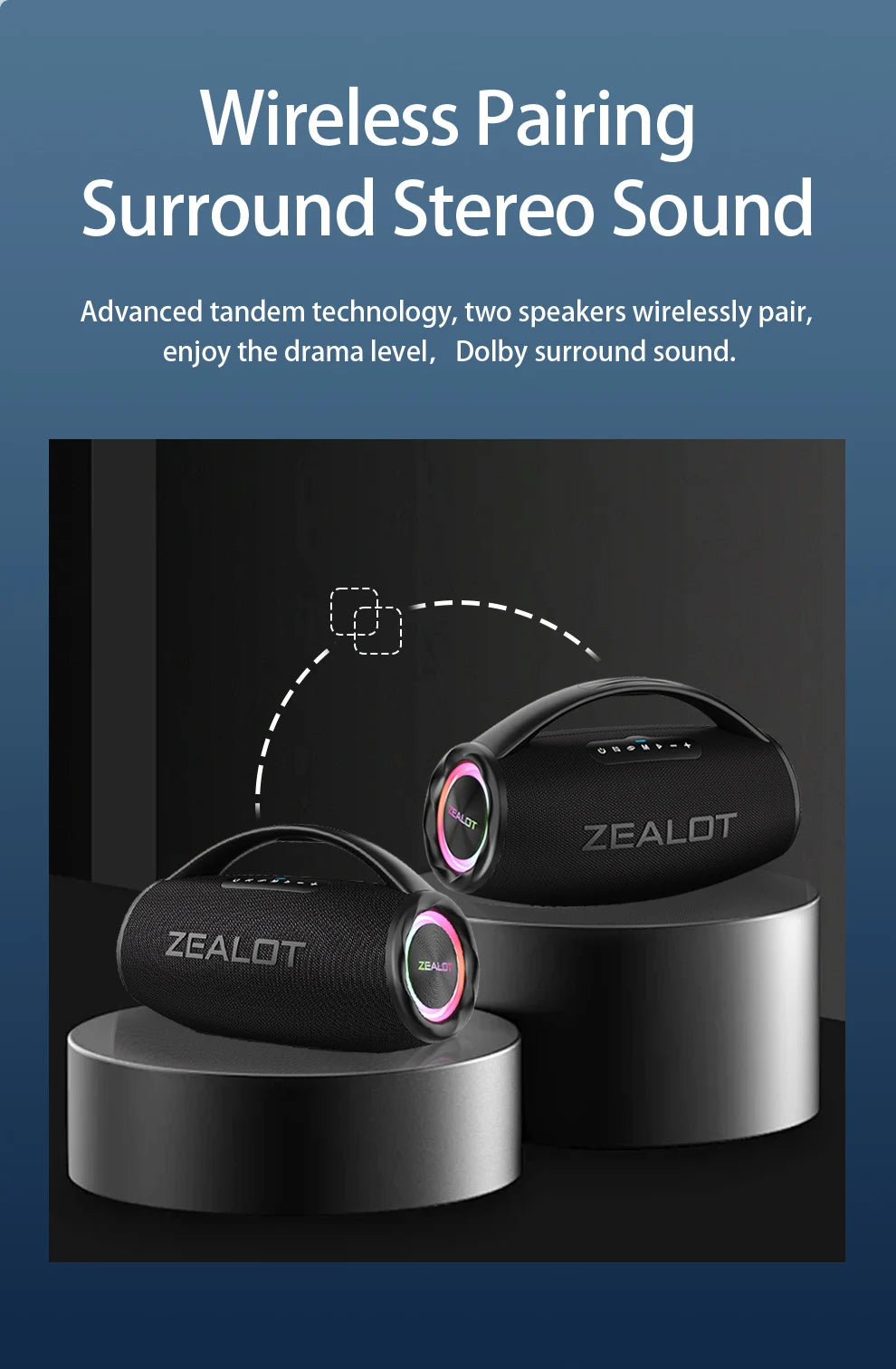 ZEALOT S97 80W Wireless speaker, Outdoor Portable Subwoofer Speaker, Hifi Sound quality,Dual Pairing, Fast Charging,16000mAh.