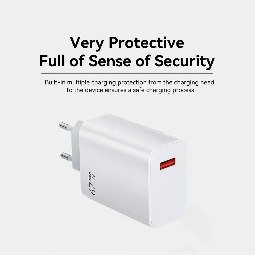 67W USB Fast Charger With 6A Type C Cable Phone Power Adapter For 12 POCO X5 X4 Pro Redmi Note 10 11 Charging Adapter