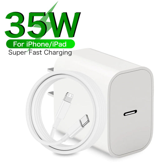35w for iPhone Fast Charger for iPhone 14 13 12 11 Pro Plus mini XS Max XR X 8 iPad Air Quick Charging Power Adapter USB C cable