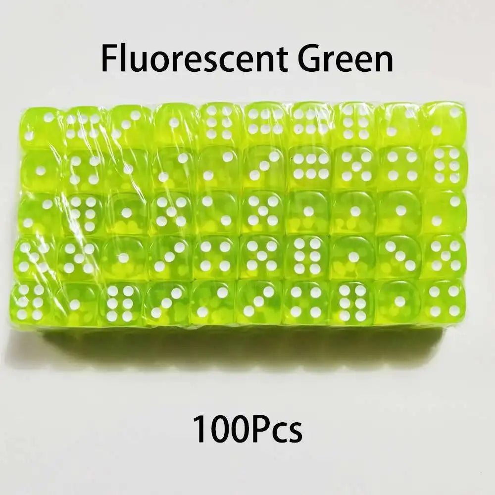 100PCS  D6 Dice 12mm 6 Sided Multicolor Transparent Color Acrylic Rounded Edges Dice For Table