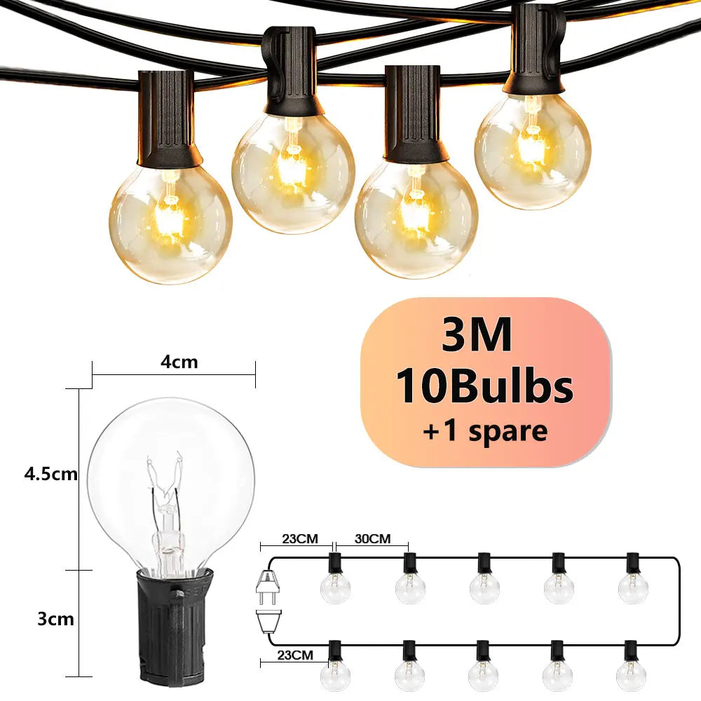 50Ft Patio String Light Outdoor Garland Lights ,220V Connectable Hanging Light for Backyard Porch Balcony Party Decor, E12 G40