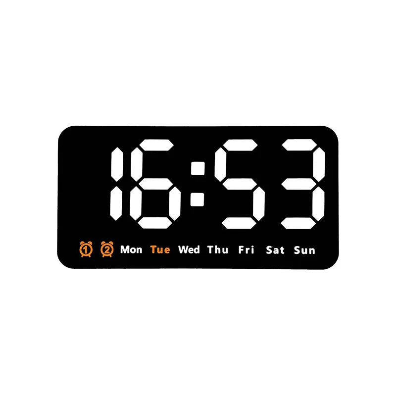 Voice Control Large Digital Wall Clock Temperature Date Week DST Snooze Table Clock 12/24H Dual Alarm Wall-mounted LED Clock