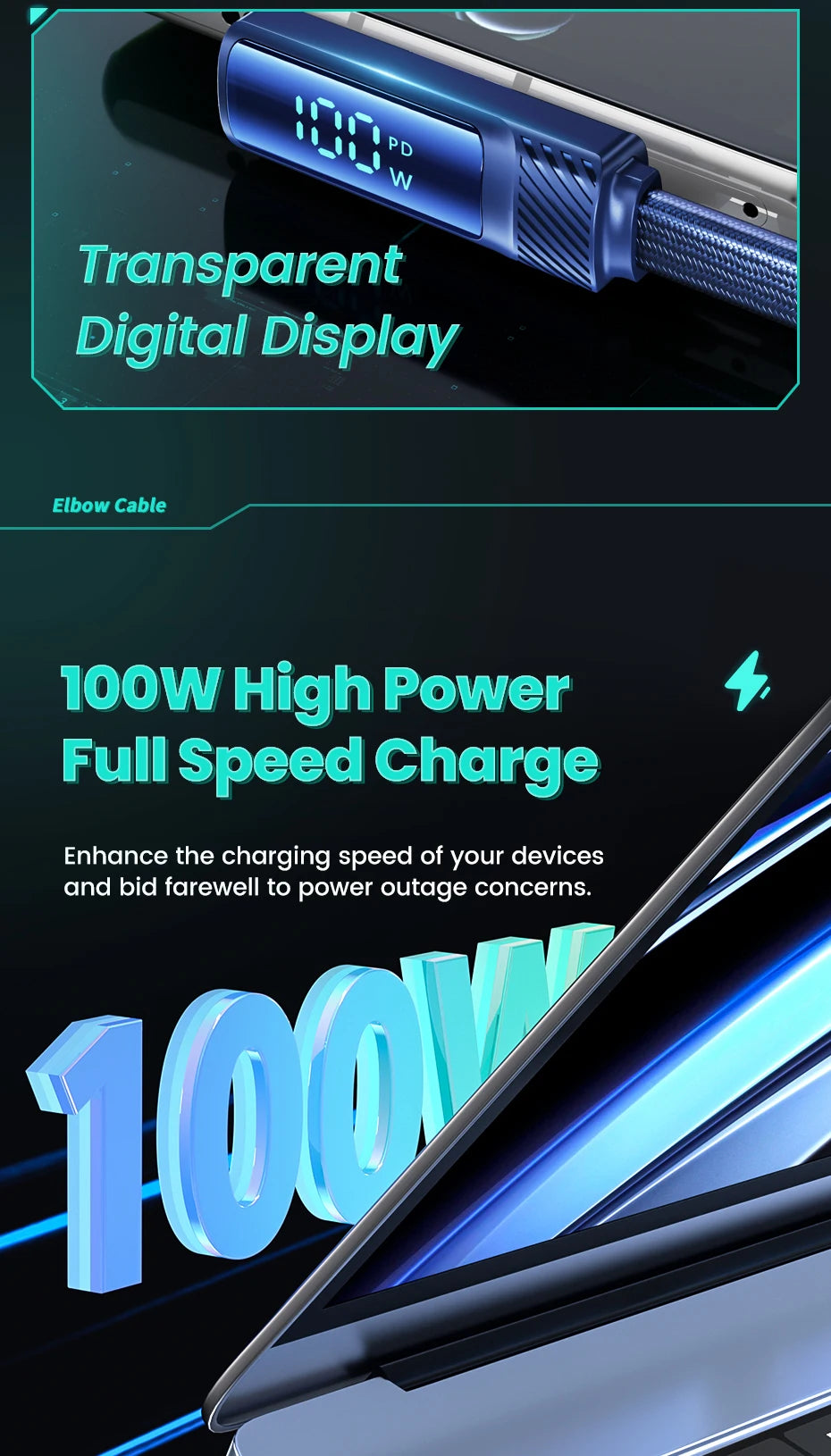 Toocki PD 100W 90 Degree USB Type C Cable to USB C Fast Cahrging for Macbook Xiaomi Huawei OPPO Samsung Huawei Display Cable