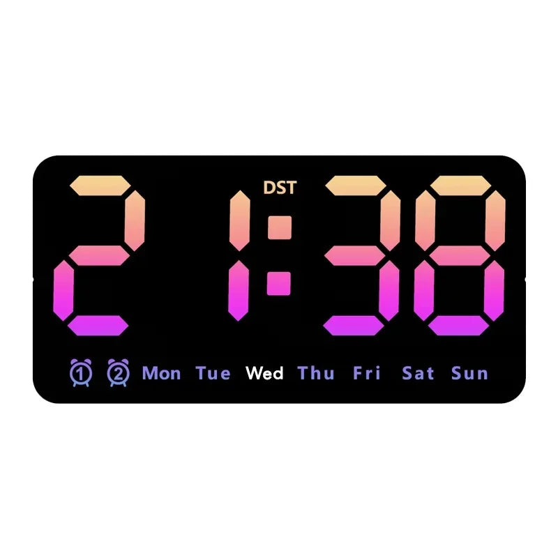 Voice Control Large Digital Wall Clock Temperature Date Week DST Snooze Table Clock 12/24H Dual Alarm Wall-mounted LED Clock