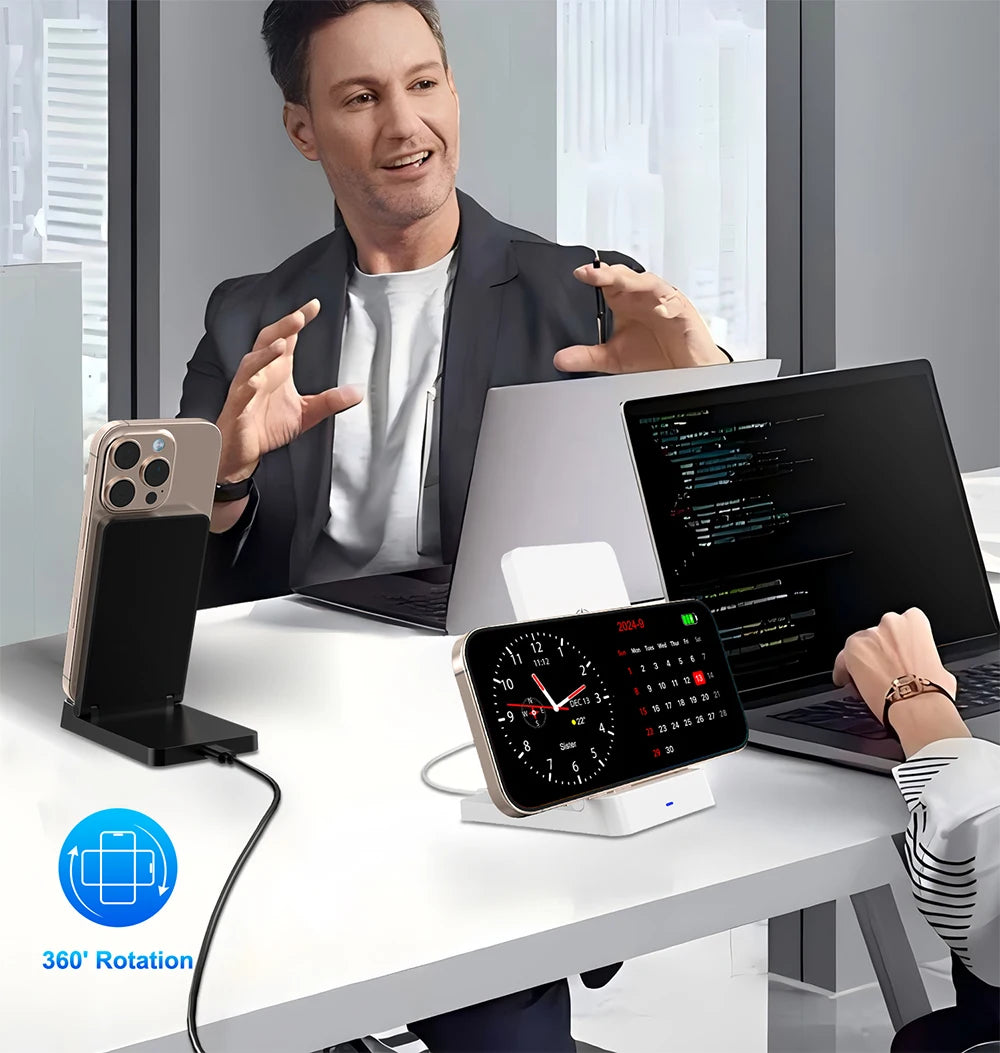 Wireless Charger Phone Desktop Folding Holder Stand For iPhone 16 15 14 13 12 Pro Max Samsung S24 Xiaomi Fast Charging Station