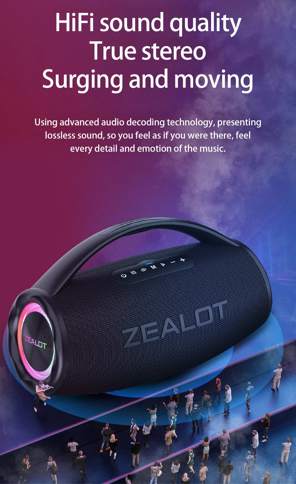 ZEALOT S97 80W Wireless speaker, Outdoor Portable Subwoofer Speaker, Hifi Sound quality,Dual Pairing, Fast Charging,16000mAh.