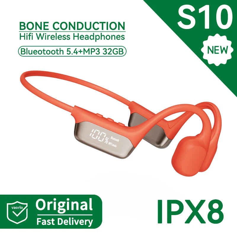 IPX8 True Waterproof Bluetooth 5.4 Swimming Diving Bone Conduction Headphone 32GB MP3 Player Summer Sports Cycling Music Headset