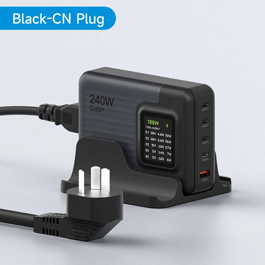 Hagibis 240W USB C Charger 5 Ports GaN 140W PD3.1 Fast Charger Desktop Charging Station with LCD Display For MacBook Pro Laptops