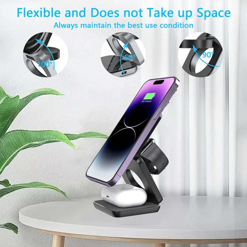 Magnetic Wireless Charger 3 in 1 Stand For Macsafe iPhone16 15 14 13 12 Apple Watch 8 7 6 Airpods Pro Fast Charging Dock Station