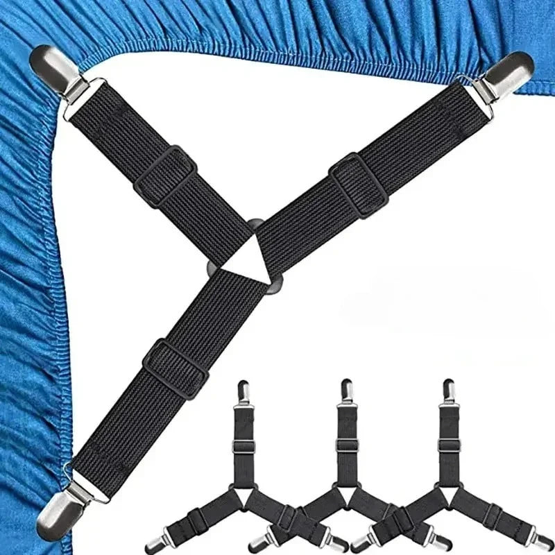 Triangle Bed Sheet Clips Adjustable Fitted Sheet Suspenders & Mattress Grippers for Secure Hold