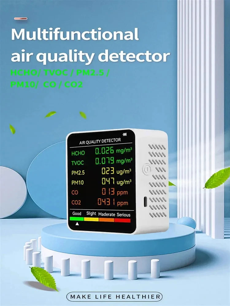 6 In 1 Air Quality Monitor Multifunctional Automatic Display Indoor Office Wall Hanging Screen Display Air Detector Household