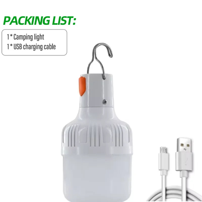 1pc USB Rechargeable LED Lamp Bulbs High Brightness Outdoor Emergency Light Hook Up Camping Fishing Portable Lantern Night Light