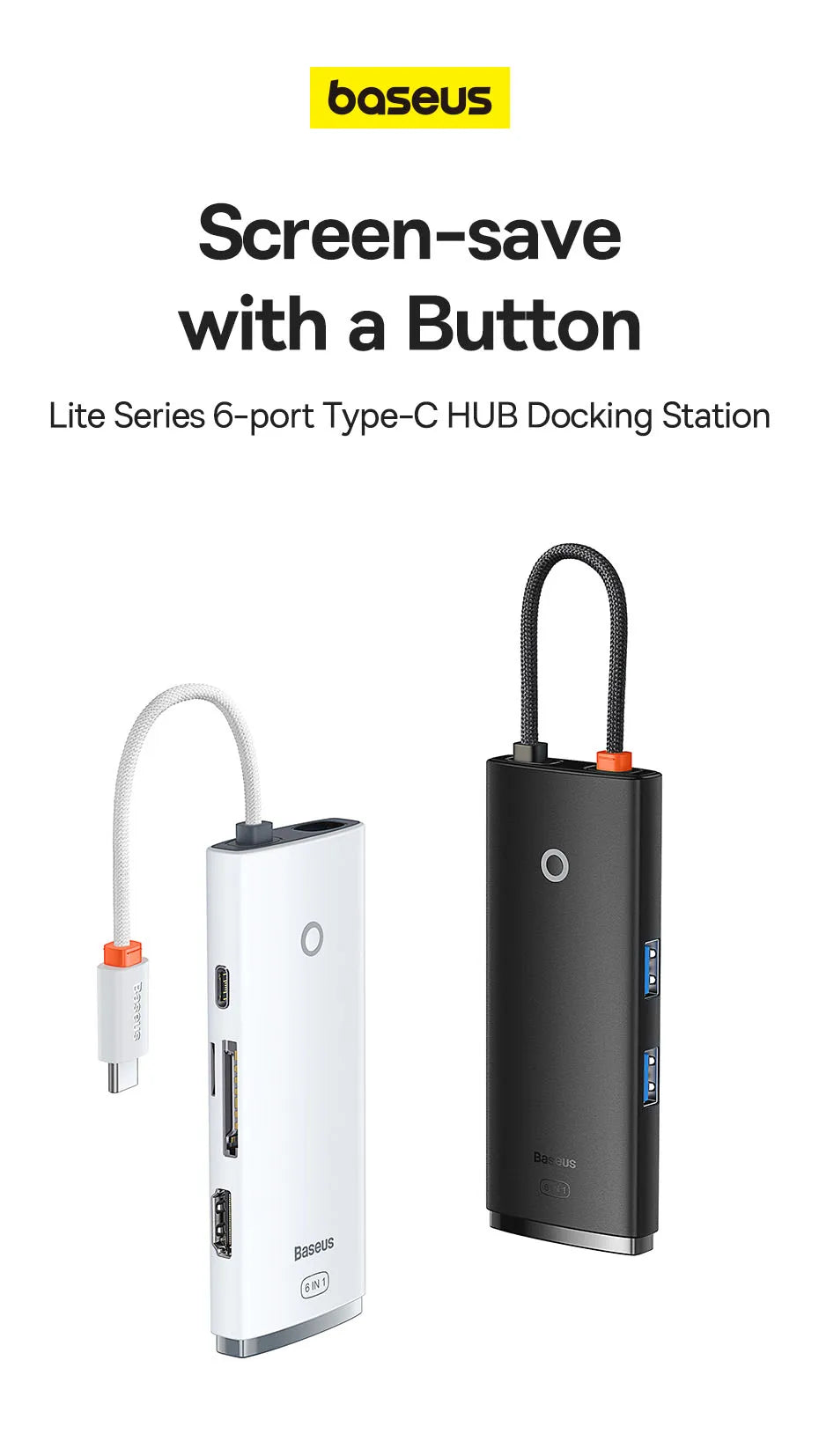 Baseus USB Type C HUB to HDMI-compatible USB 3.0 Adapter 6 in 1 Type C HUB Dock for MacBook Pro Air USB C Splitter