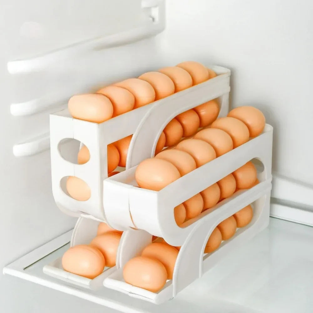 1Pc 3/4 Tier Home Automatic Rolling Egg Storage Box, Kitchen Refrigerator Side Door, Egg Preservation Rack,Easy To Clean