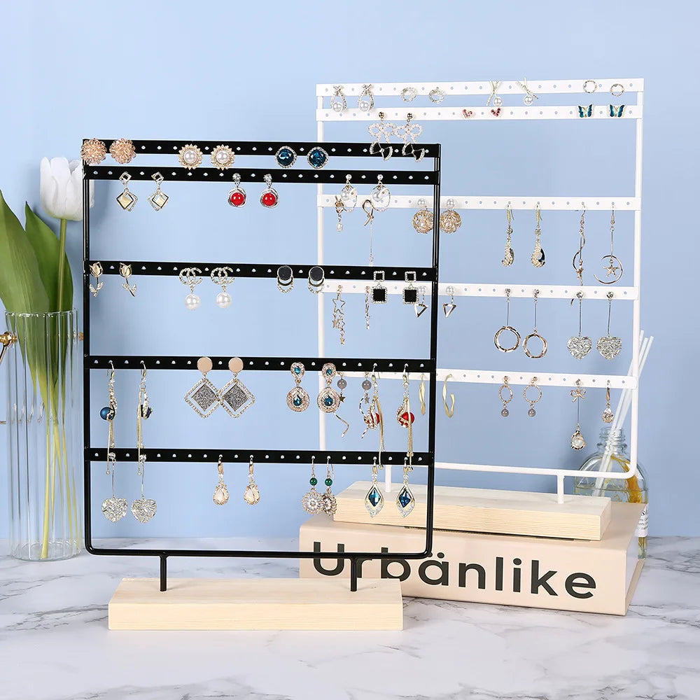5-Tiers 100 Holes Earring Display Holder,Metal 3 Layers Jewelry Storage Organizer Wood Base Stand Tree,Ear Stud Rack Gift
