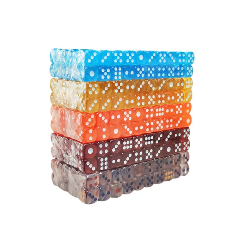 100PCS  D6 Dice 12mm 6 Sided Multicolor Transparent Color Acrylic Rounded Edges Dice For Table