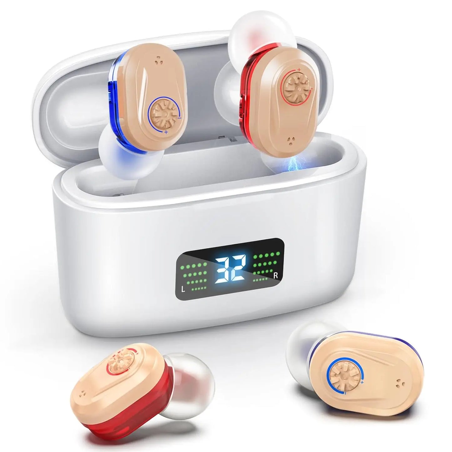 Wireless Mini Noise-cancelling Hearing Aid for Seniors, HD Digital Display, With Large-capacity Battery Charging Box