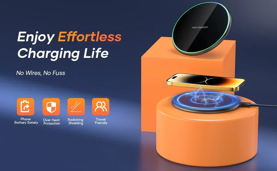 Mini LED Wireless Charger Pad For iPhone 16 15 14 13 12 8 X Pro Max Samsung Xiaomi Induction Fast Charging Dock Station