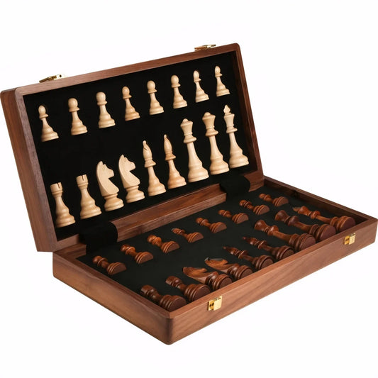 39cm wooden folding chessboard, with 2 additional pieces, High end solid wood chess piece set, holiday gift entertainment