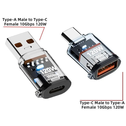 USB3.2 Adapter 10Gbps, 120W USB C Female to USB Male/USB Type-C Male to USB Female Adapter OTG Fast Charging with Double