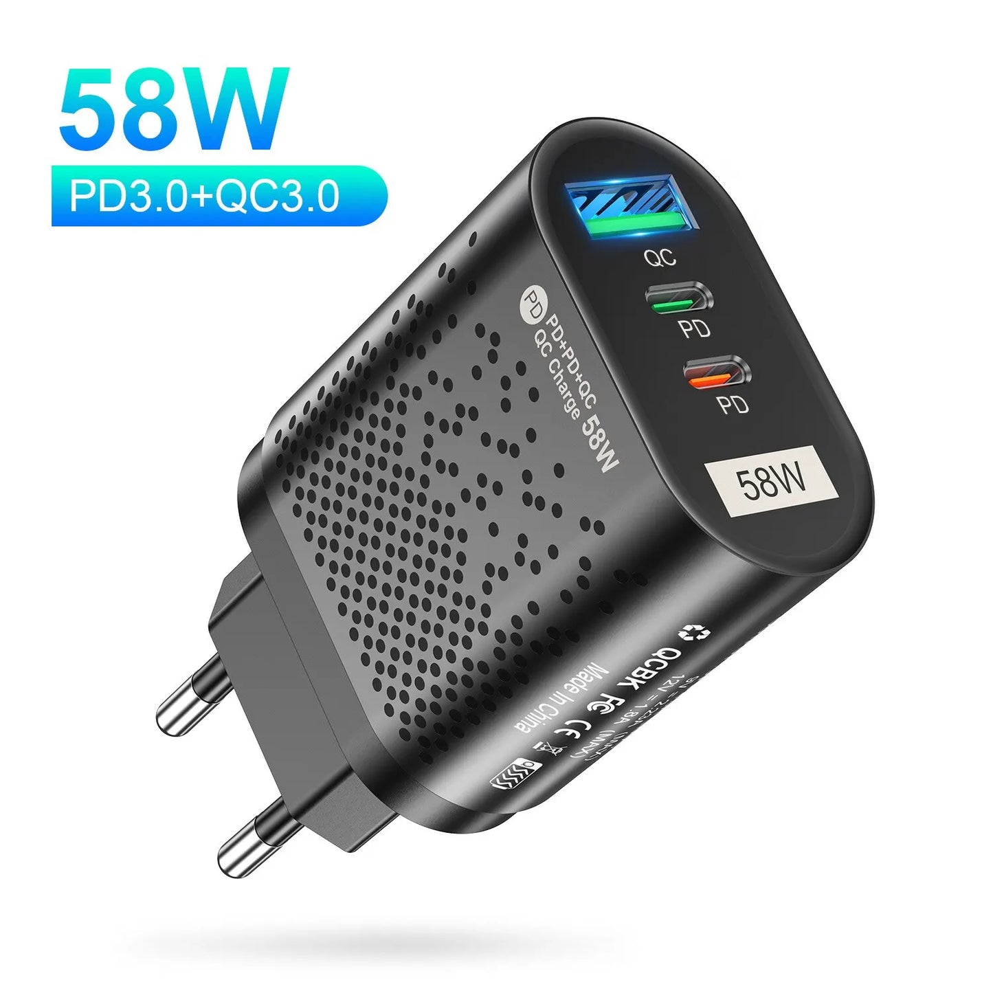 USLION 58W USB C Charger Travel Fast Charging Charger Tablet Laptop PD Quick Charge 3.0 Wall Phone Adapter For iPhone 15 Xiaomi