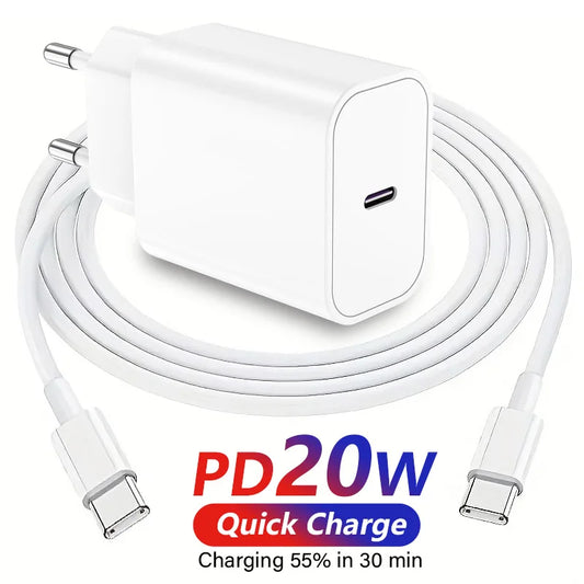 For Samsung Xiaomi Redmi Fast Charger EU 20w Wall USB Type C Cable For iPhone 17 16 15 Pro Max Plus iPad AirPods travel Plug us