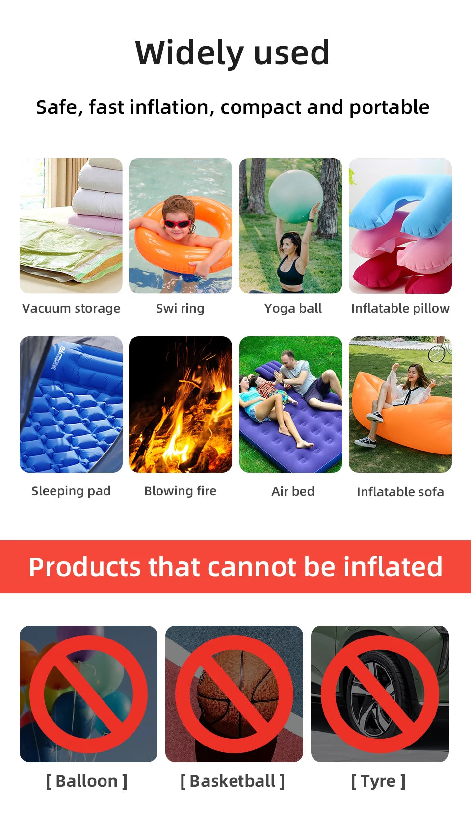 PACOONE Wireless Inflation Pump Portable Outdoor Mini Air Compressor Air Cushion Bed Swim ring Multi function Air Pump