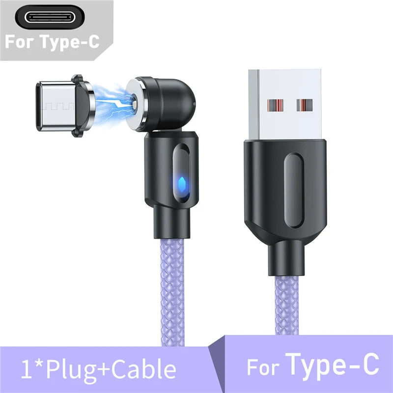 Magnetic Cable Type C Micro USB Cable Phone Charger 540 Degree Rotating Data Cable With LED For iPhone Xiaomi Huawei Samsung