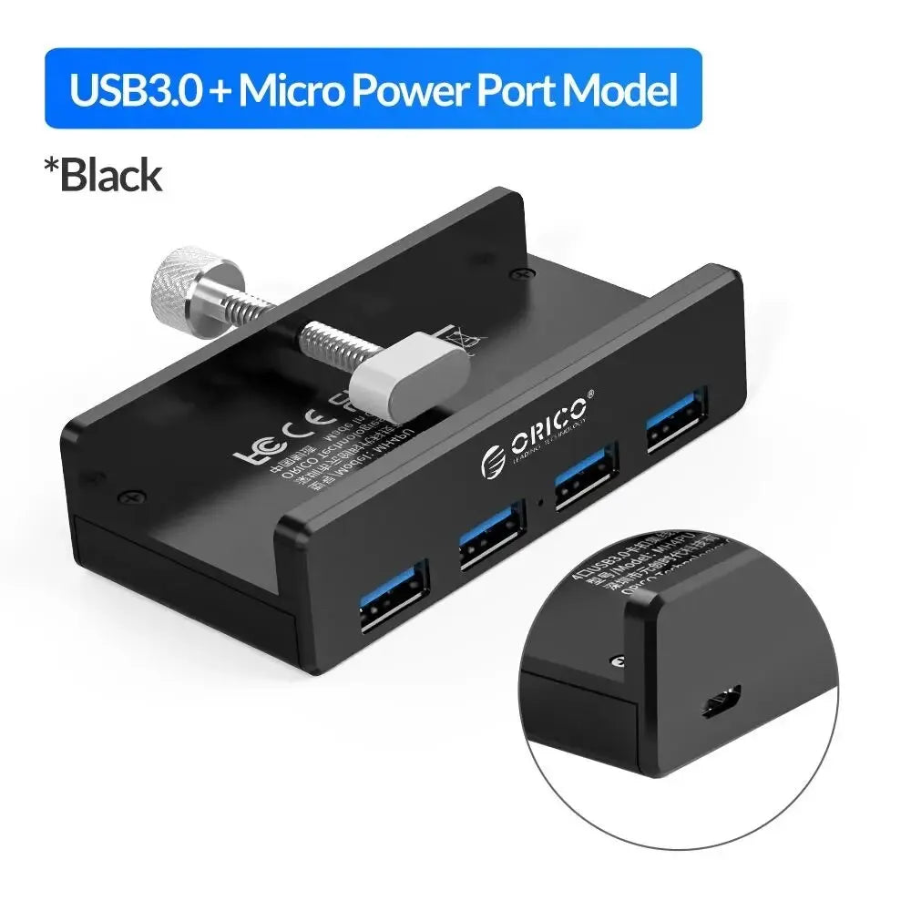 ORICO MH4PU 5GBPS Data Transmission Hub Aluminum 4 Ports USB 3.0 Clip HUB with Power Supply High Speed for MAC OS PC