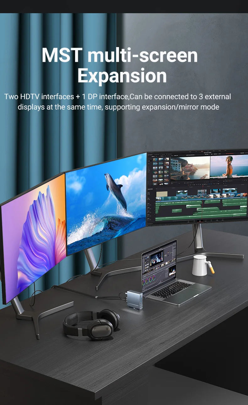 15 in 1 USB C HUB Docking Staion Multi-port Type C Thunderbolt wtih USB 3.0 HDMI PD 100W RJ45 SD/TF Audio 3.5 for Macbook Laptop