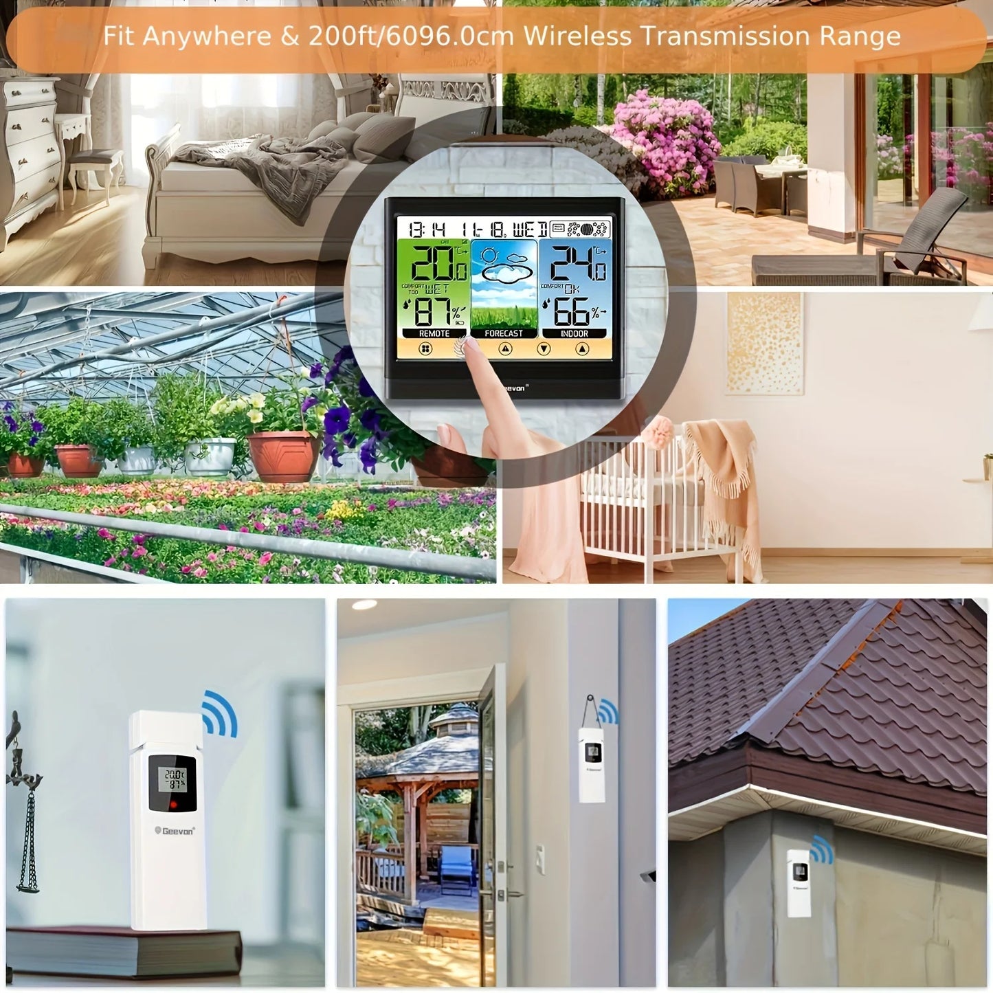 Weather Station Wireless Indoor Outdoor Thermometer Hygrometer Touch LCD Display with Alarm Clock Adjustable Backlight