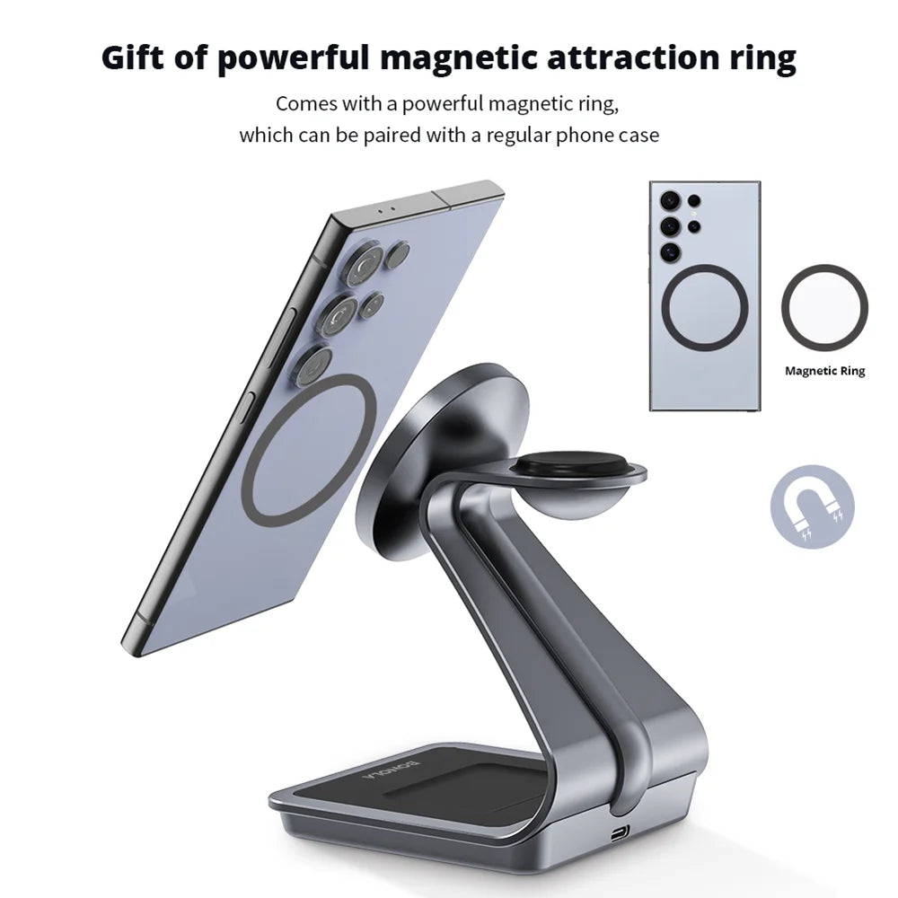 Bonola Magnetic 3 in 1 Wireless Charger Station for Samsung S24 Ultra/S25 25w Fast Charging Stand for Galaxy Watch 7/6/5/Earbuds