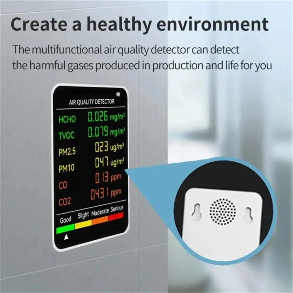 6 In 1 Air Quality Monitor Multifunctional Automatic Display Indoor Office Wall Hanging Screen Display Air Detector Household