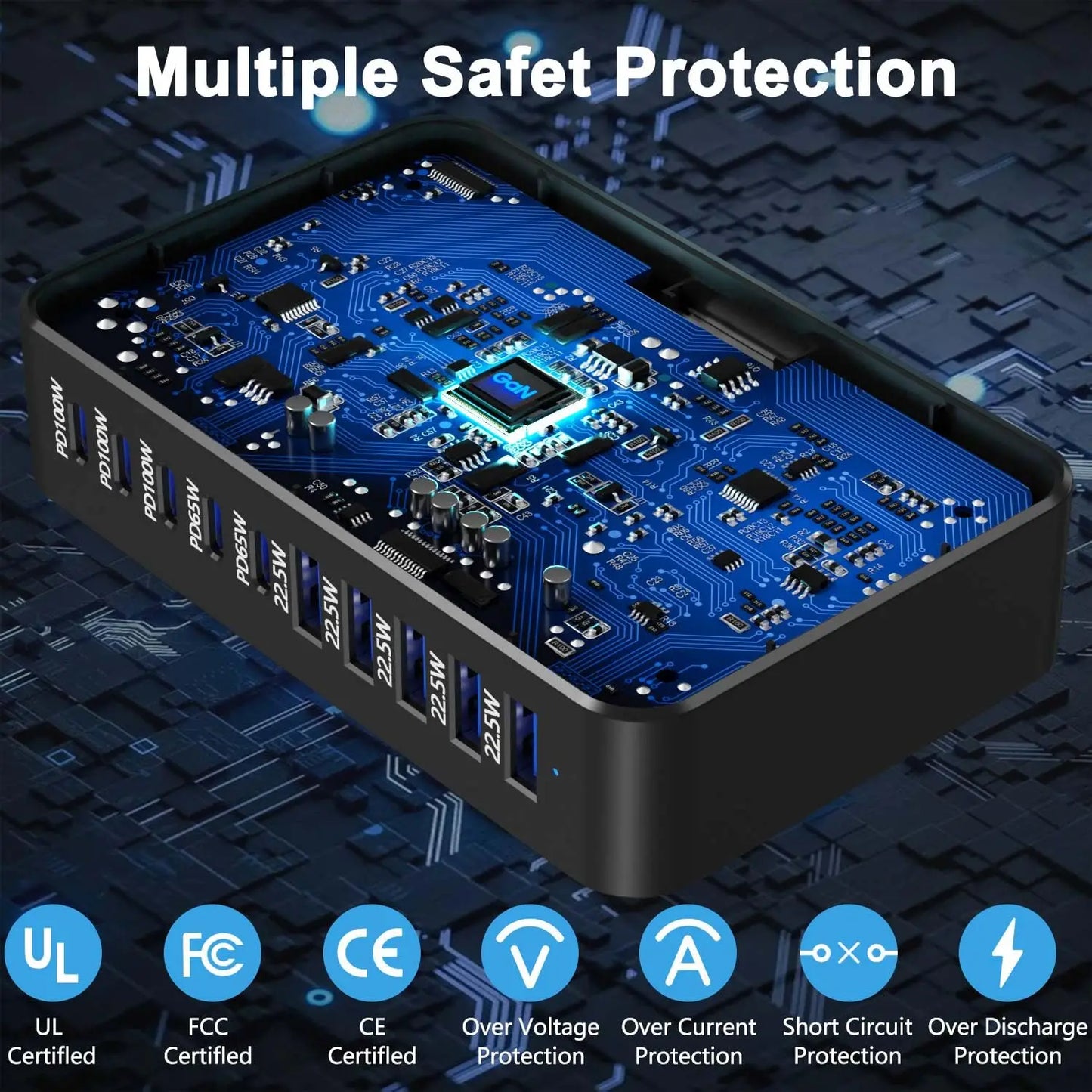 200/300/540/620W GaN high power Multi-Port Fast Charger multiple charging Station for iphone, for MacBook, for Samsung etc