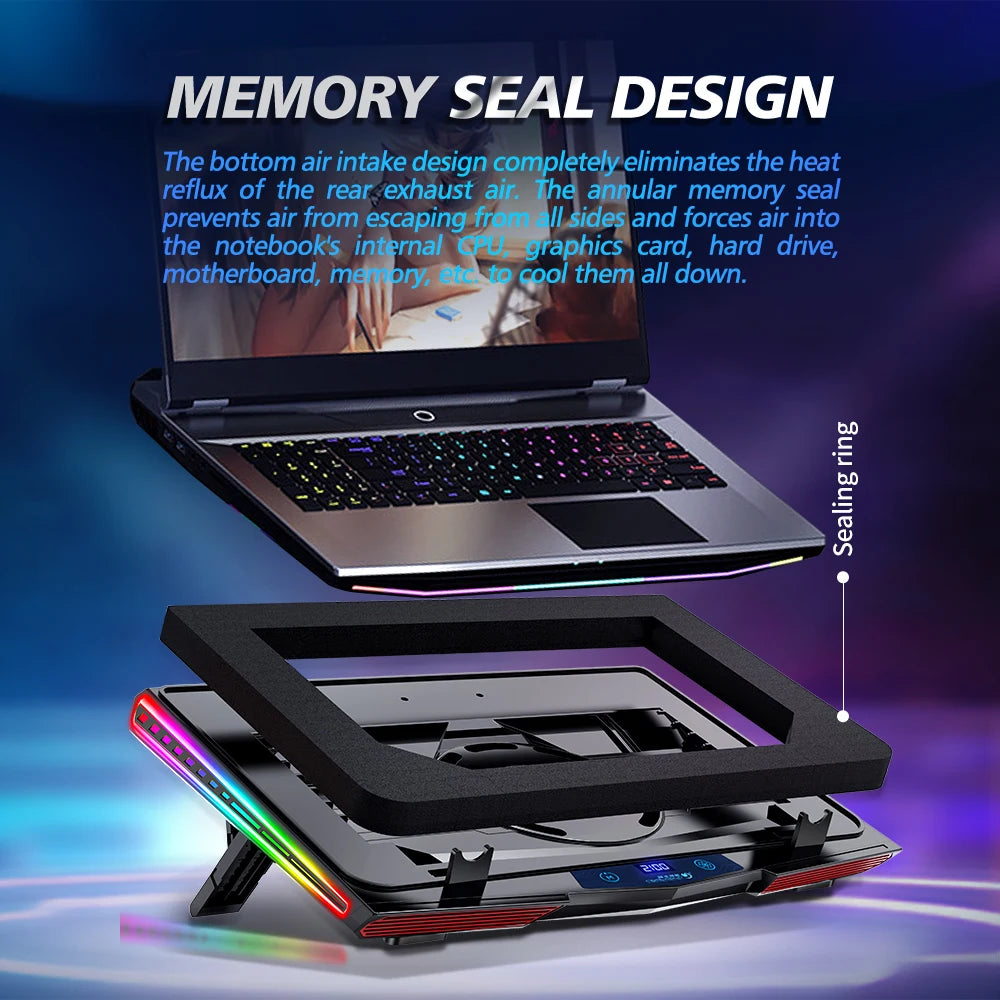 COOLCOLD Air Compression RGB Laptop Cooling Pad - Ultra-Quiet USB Cooler, Fast Heat Dissipation & Adjustable Stand