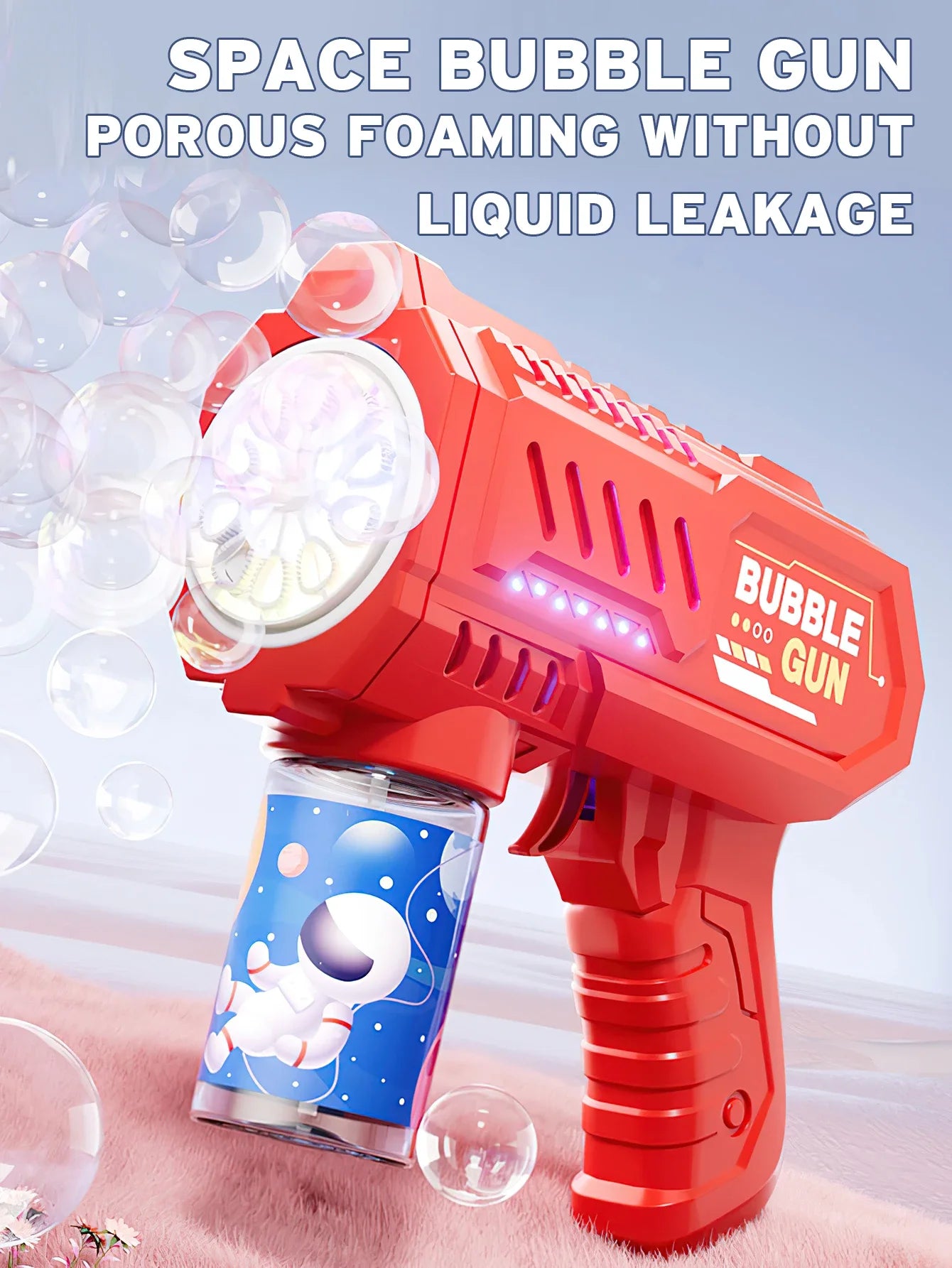 Children bubble machine glowing toy fully automatic bubble gun produces a large amount bubbles without battery and bubble water