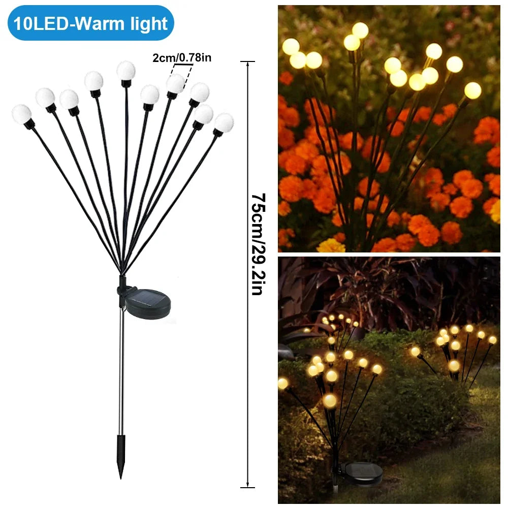 10 LED Outdoor Solar Firefly Lights Warm White RGB IP65 Waterproof Garden Starburst Light for Garden Path Yard Patio Landscape