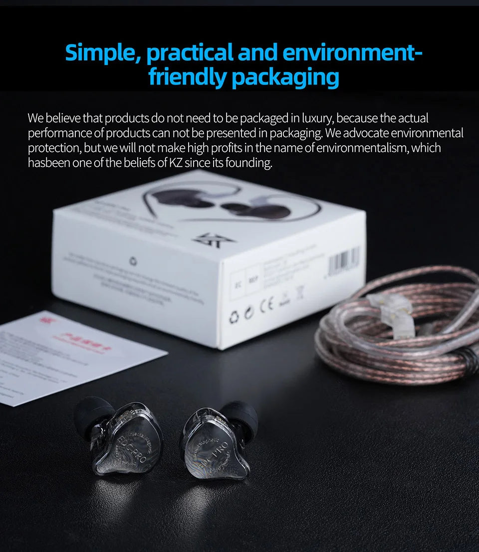 KZ EDC PRO High-Sensitivity Large Dynamic Earphone  Silver Plated Cable \ OFC Flat Cable Optional