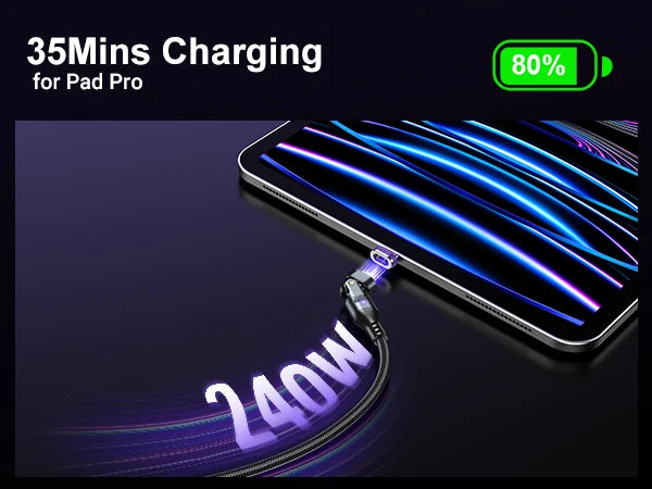 AUFU 16pin 180 Rotate Magnetic Cable 240W Fast Charging Micro USB Type C Cable For iPhone Xiaomi Samsung Magnet USB Phone Cable