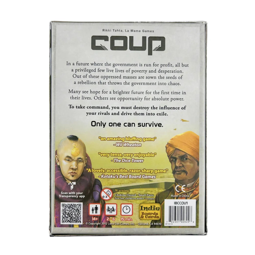 Indie Boards and Cards | Coup | Card Game | Ages 14+ | 2-6 Players | 15 Minute Playing Time