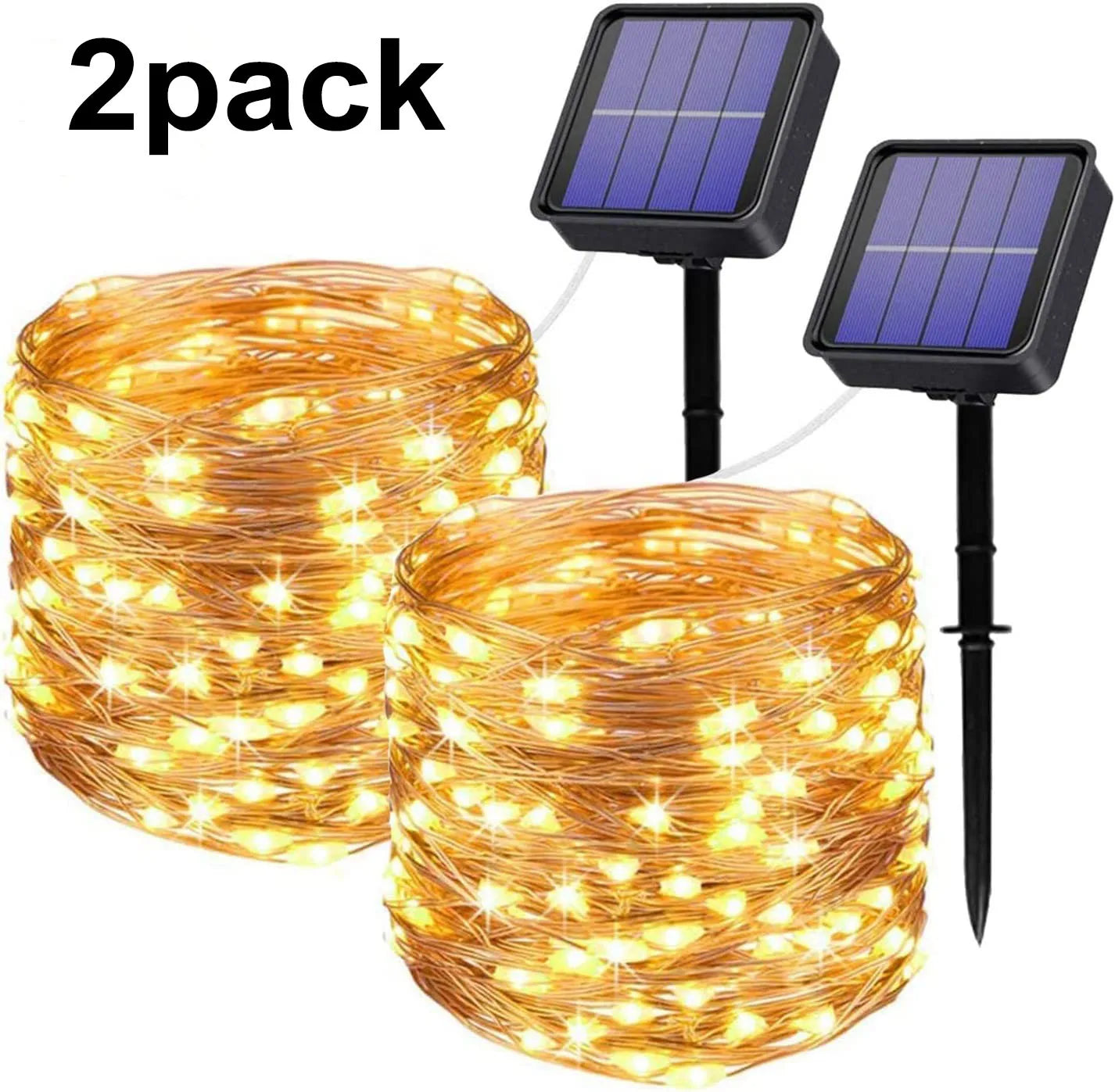 2 Pack Solar Fairy Lights 300LED Solar String Lights Outdoor Waterproof 8 Modes Copper Wire Twinkle Light