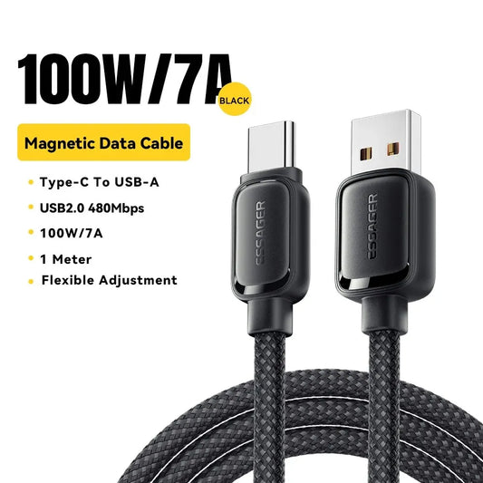 Essager 7A USB A To Type C Fast Charging Cable 100W Magnetic Suction Anti Winding Data Wire Cord For iPhone 15 Huawei Xiaomi
