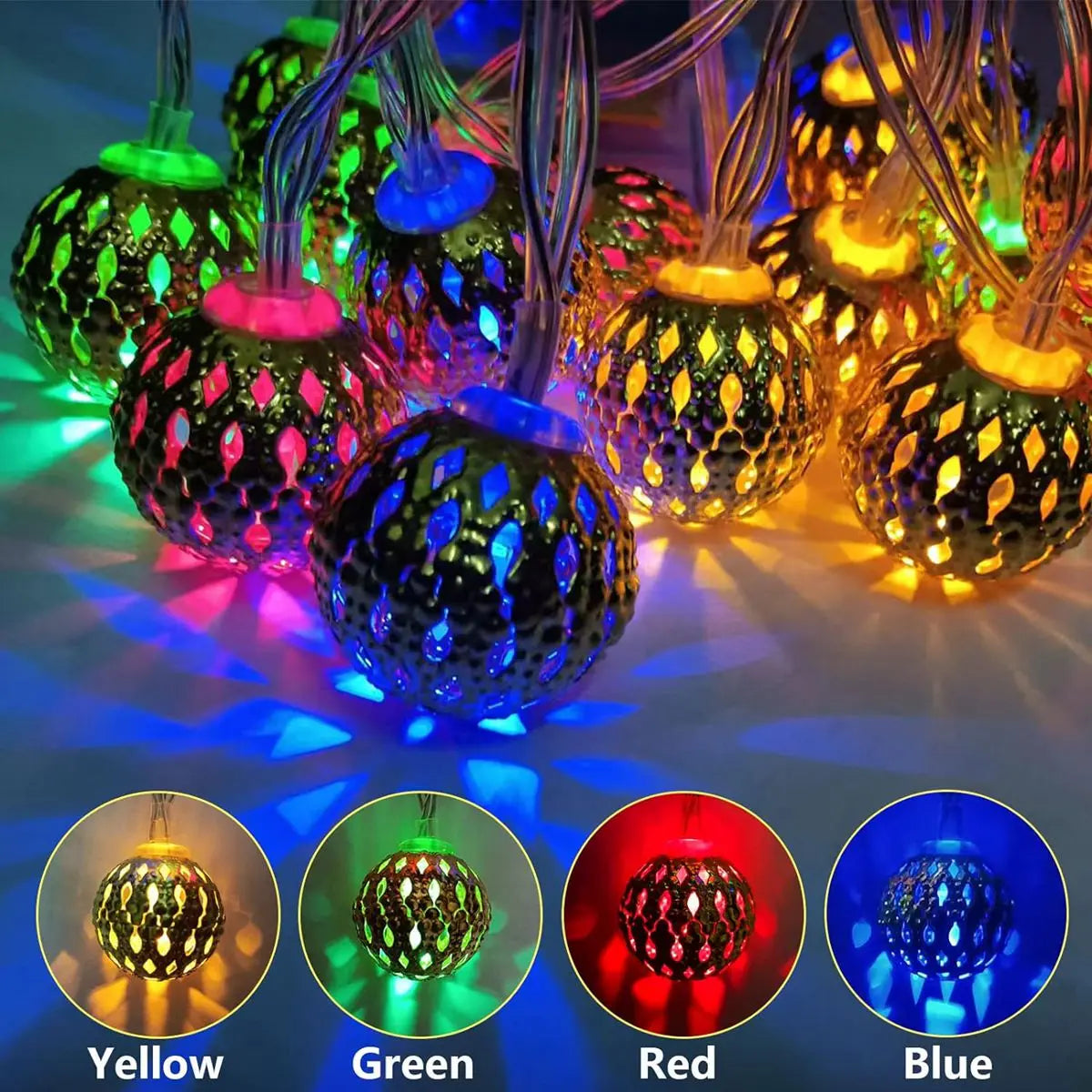 1pc LED Moroccan Fairy Lights Battery Operated Gold Globe String Lights For Home Outdoor Wedding Party Festival Decoration