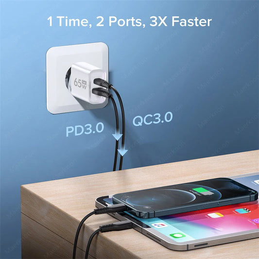 65W GaN USB Charger Type C Fast Charging Mobile Phone Charger Adapter For iPhone Xiaomi Samsung Huawei EU/US Plug Wall Charger