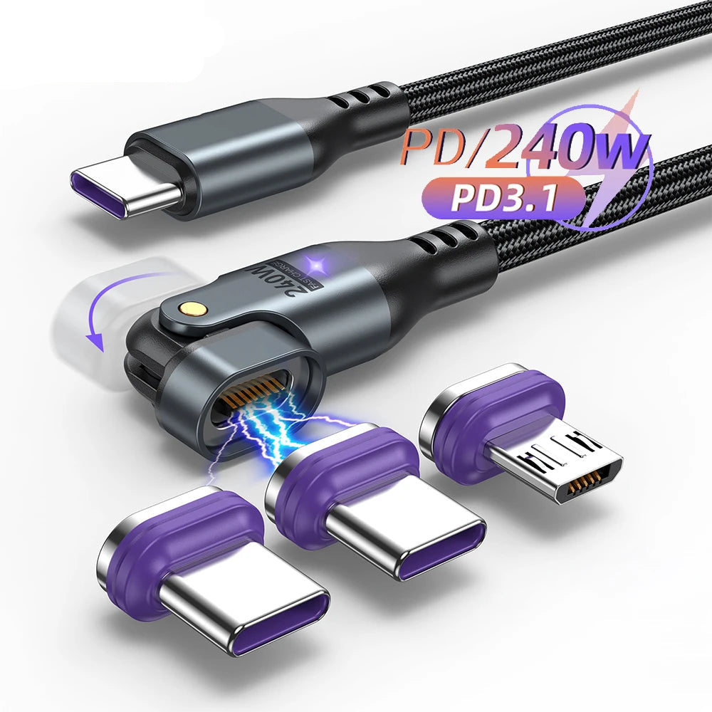 AUFU 16pin 180 Rotate Magnetic Cable 240W Fast Charging Micro USB Type C Cable For iPhone Xiaomi Samsung Magnet USB Phone Cable