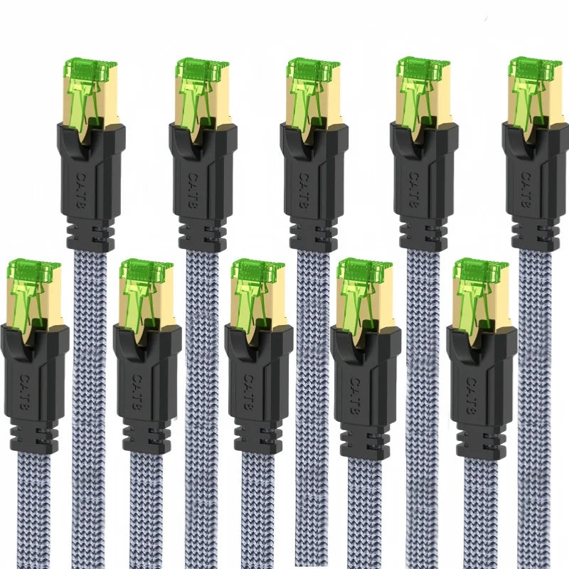 MIZIQIER 5-Pack long CAT8 Flat Network Cable 40Gbps SFTP RJ45 LAN cat 8 Cable Patch Cord for Modem Router Gaming PC PS4/5/6 Xbox